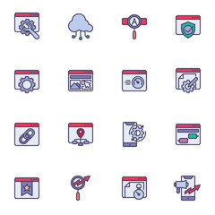Aufkleber - seo, search engine optimization filled outline icons set