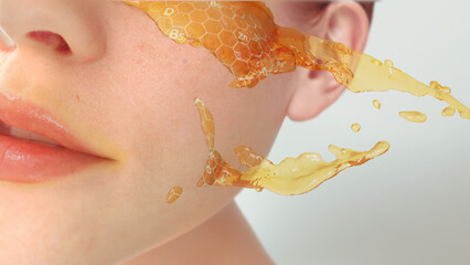 Wall Mural - Shows the flow of vitamins in skin care that protects the face in 3D._ep2