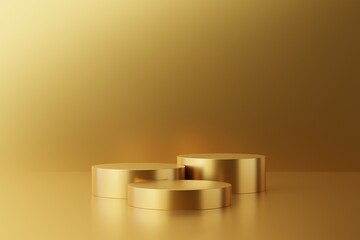 Poster - Premium 3d mockup scene. Gold 3d pedestal podium with empty space for product or text display presentation. 3d render illustration.