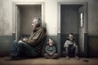 Father and son sitting in separate rooms both on own devices with wall of silence between them, concept of Isolation and Loneliness, created with Generative AI technology