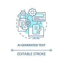 AI Generated Text Turquoise Concept Icon. Virtual Writer. Computer Based Media Type Abstract Idea Thin Line Illustration. Isolated Outline Drawing. Editable Stroke. Arial, Myriad Pro-Bold Fonts Used