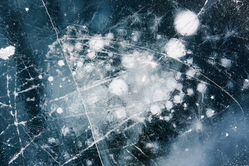 Wall Mural - Natural ice bubbles on frozen lake in wintertime