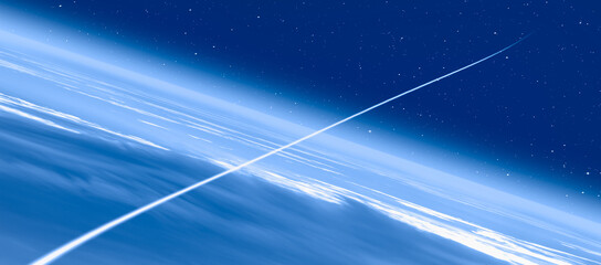Poster - Long Exposure Night Time Rocket Launch - Planet Earth with a spectacular sunset 