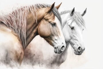 Portrait of two horses