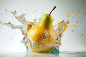 Wall Mural - illustration of fresh pear fruit with water juice splash on white background