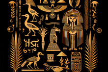 Illustration Of Egyptian Wall With Hieroglyphs Inside The Pharaoh's Tomb. AI