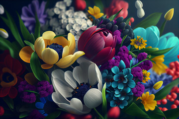 Wall Mural - Beautiful spring flowers  background. Generative AI technology.