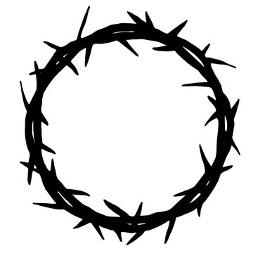 Fototapete - Good friday crucifixion Easter religious vector illustration - Black silhouette of Crown of thorns icon symbol, isolated on white background