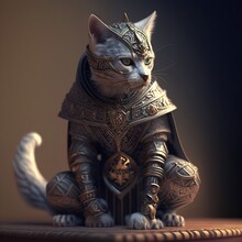 Kneeling Cat Knight, Full Body, Finely Detailed Armor