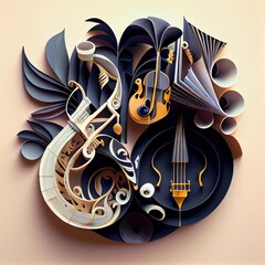 Wall Mural - Abstract jazz instruments. Paper cut style. Generative AI