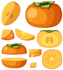 Sticker - Persimmon in whole and sliced pieces