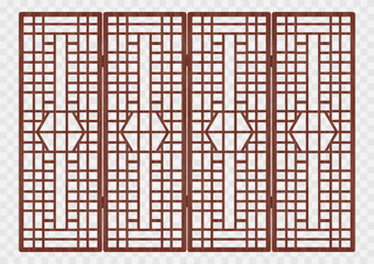 Wall Mural - Traditional korean ornament folding frame pattern. Double door swing antique decoration art vector illustration. Natural color wood. Surface timber.