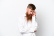 © luismolinero - Redhead man with long beard isolated on white background with headache
