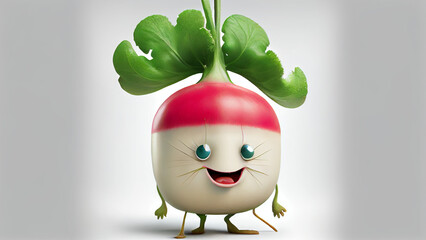 Wall Mural - 3d illustration of radish cartoon character with green leafs