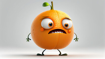 Wall Mural - Cartoon character of orange fruit with face expression, AI generativ.