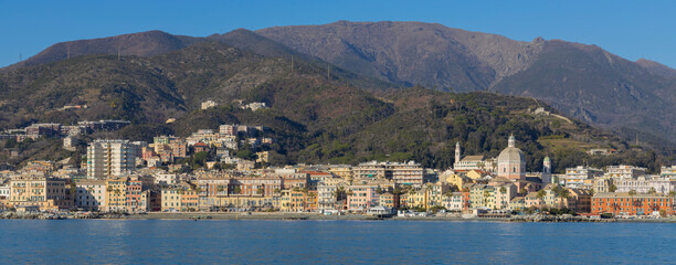 Wall Mural - Panoramic view of Genoa Pegli from the sea, Italy