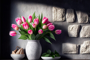 Fototapete - a bouquet of tulips flower. illustration Generative AI