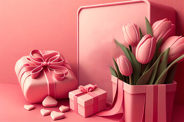Fototapete - Gift bouquet of tulips. graphics Generative AI