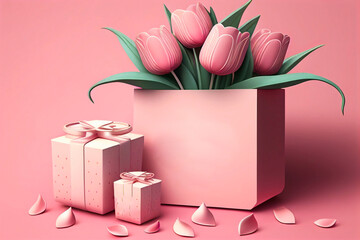 Fototapete - Gift bouquet of tulips. graphics Generative AI