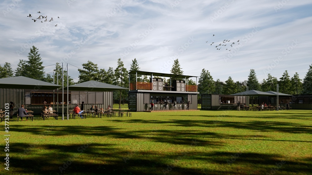 Stock-Illustration „container cafe bar 40 feet 2 floors with Dj at the ...