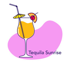 Wall Mural - Alcoholic cocktail - tequila sunrise. Illustration on transparent background