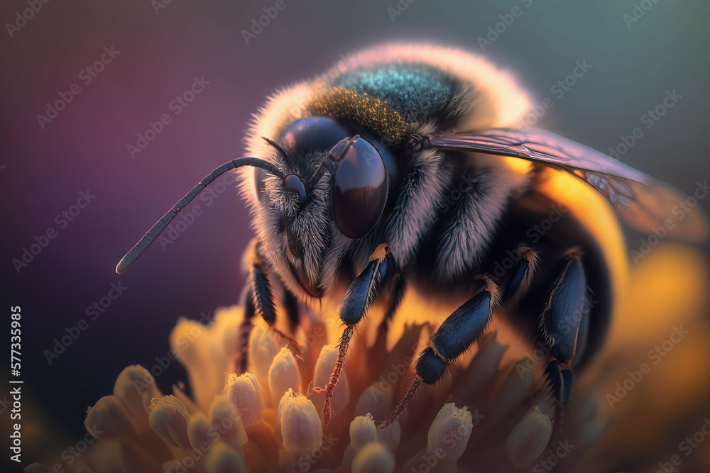 Macro photography of a beautiful bee capturing high level details. AI ...