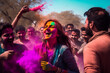 © Jamesart - Holi festival | vibrant and lively scene of the Holi festival, with people coming together to celebrate love, fertility, and arrival of spring. dancing, and throwing colored powder at each other. Ai