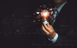 © sai - Businessman holding creative light bulb hand with global internet connection icon in plan strategy, business connection technology and digital marketing, internet connection finance and banking