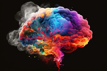 Brain smoking due to stress. Brain in smoke. Burnout at work concept. Generative AI