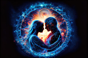 Wall Mural - Tantra, romantic couple love - By Generative AI