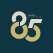 85, 85th Years Anniversary Logo, Golden Color, Vector Template Design element for birthday, invitation, wedding, jubilee and greeting card illustration.