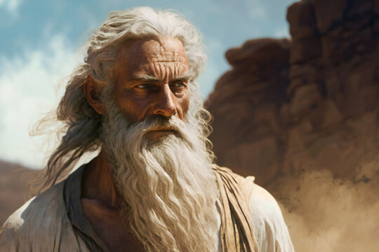 an lonely old man - maybe a prophet, a visionary man or a poet - in the desert. created with generat