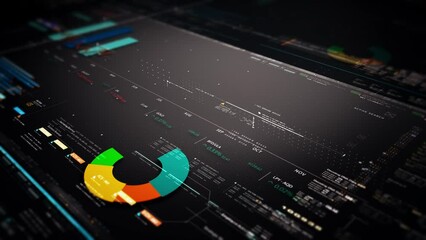 Leinwandbilder - Business stock market, trading, info graphic with animated graphs, charts and data numbers insight analysis to be shown on monitor display screen for business meeting mock up theme