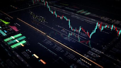 Leinwandbilder - Business stock market, trading, info graphic with animated graphs, charts and data numbers insight analysis to be shown on monitor display screen for business meeting mock up theme