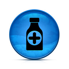 Pills bottle icon on classy splash blue round button illustration