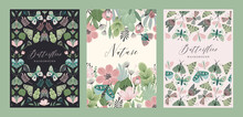 Vector Butterflies And Floral Backgrounds. Templates For Card, Poster, Flyer, Cover, Home Decor And Other.