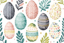 Pattern From Easter Eggs And Flowers. Happy Easter