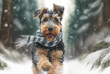 Cute Dog In The Snow, Welsh Terrier Generative AI