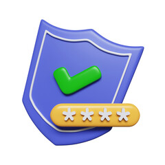 Poster - 3D Cyber ​​security concept. password and shield. The concept personal data protection. icon isolated on white background. 3d rendering illustration. Clipping path.