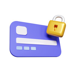 Poster - 3d Credit bank card security protection. credit card with lock sign at top right. icon isolated on white background. 3d rendering illustration. Clipping path.