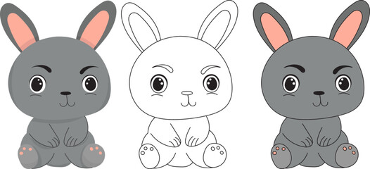 Sticker - hare, character flat style, sketch on white background isolated vector