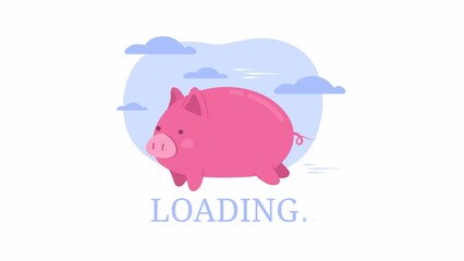 Fototapete - Animated piggy on freedom loader. Livestock. Flash message 4K video footage. Color isolated loading wait-animation progress indicator with alpha channel transparency for web design, social media