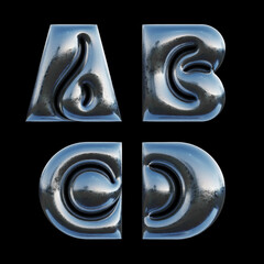 Poster - 3d rendered set of letters made of metallic foil with bold inflated shape.