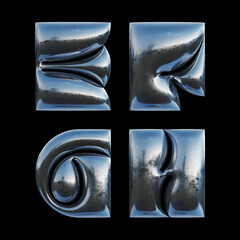 Poster - 3d rendered set of letters made of metallic foil with bold inflated shape.