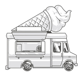 Poster - Ice cream truck label monochrome