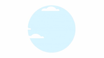 Poster - Animated blue sky with clouds. Bright daytime. Flat 2D round cloudscape scene 4K video footage. Color isolated animation with alpha channel transparency for web design, website, social media