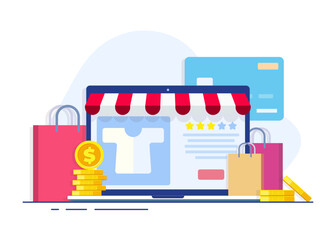 online shopping, or digital store website on laptop computer vector flat illustration, online shop, 