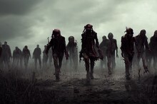 Horrible Zombies Walking Toward. Generative AI