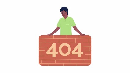 Poster - Animated brick wall 404 error. Unhappy man peeking over. Empty state 4K video footage with alpha channel transparency. Flash message. Color failed loading animation for broken link, web design