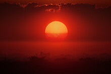 Hot Weather Hot Red Sun On The Horizon Generative AI